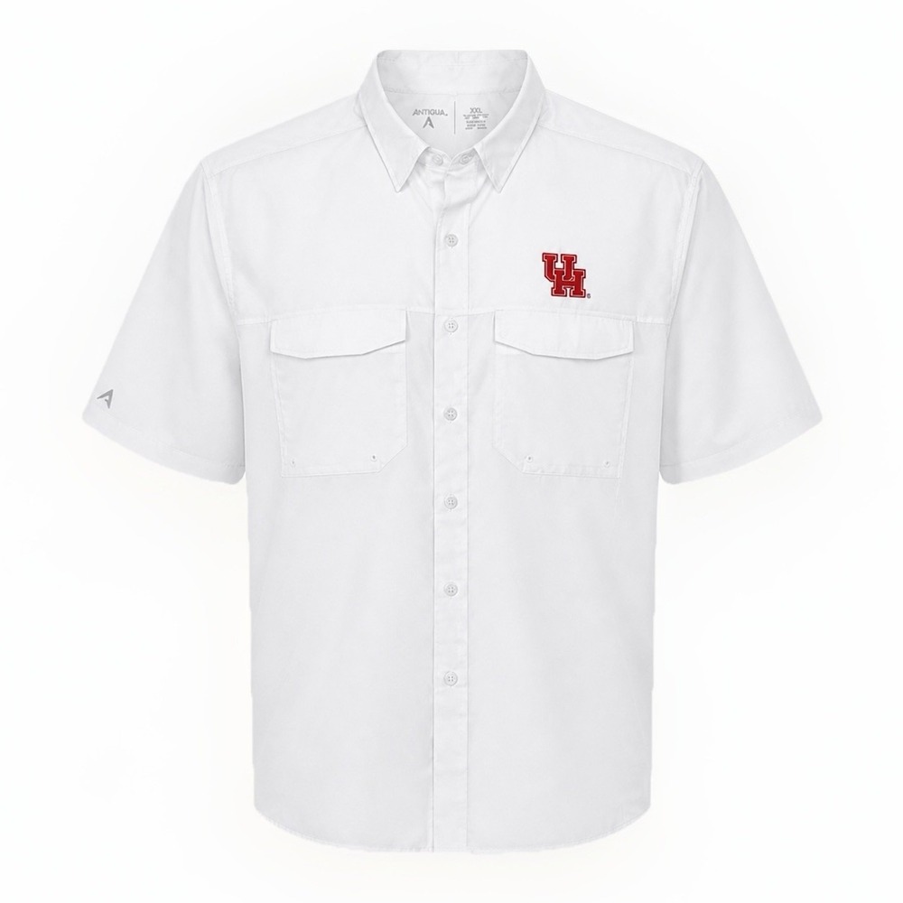 Houston Cougars Antigua Fishing Shirt Men's 2XL Solid White NWOT